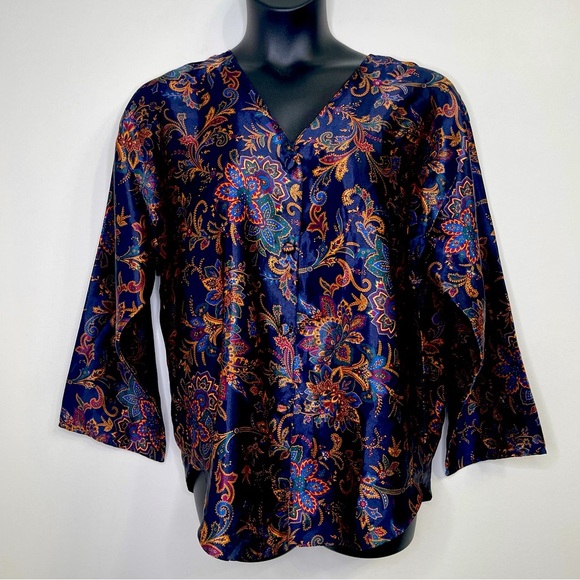 Dominique Simone Elegant Paisley Blouse size M - Picture 2 of 6